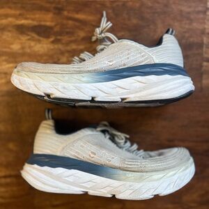 Hoka One One Cream and Gray Athletic Shoes